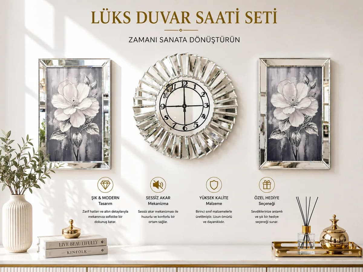 Gümüş Yuvarlak Saat Seti ürün görseli